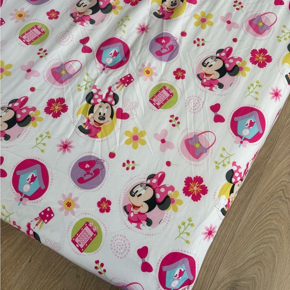 Disney Other - Disney Minnie Mouse Crib Sheets Pink Floral Baby Nursery Fitted Sheet
